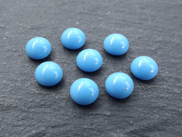 6mm Sky Blue Glass Cabochons, Blue Czech Glass, Dome Cabochon, Round Glass Beads, 8pcs