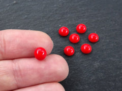6mm Poppy Red Glass Cabochons, Red Czech Glass, Dome Cabochon, Round Glass Beads, 8pcs