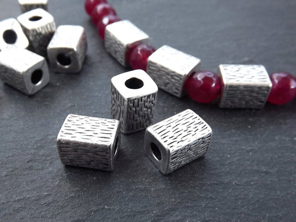 Small Square Nugget Silver Bead Spacers, Organic Square Beads
