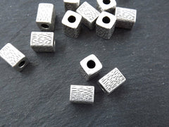 Rectangle Silver Bead Spacers, Bracelet Focal Beads, Necklace Bead, Antique Silver Plated, 3pcs