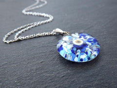 Blue Evil Eye Necklace, Protective Turkish Nazar, Good Luck Gift, Sterling Silver 18'' Chain
