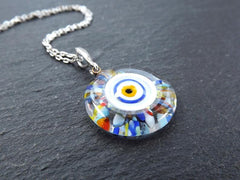 Colorful Evil Eye Necklace, Protective Turkish Nazar, Good Luck Gift, Sterling Silver 18''Chain