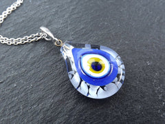 Blue White Evil Eye Necklace, Protective Turkish Nazar, Luck Gift, Sterling Silver 18 inch Chain