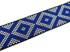 Royal Blue Silver Geometric Dot Diamond Woven Jacquard Trim, Embroidered Ribbon, 35mm