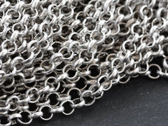 7mm Silver Rolo Chain, Thick Round Link Jewelry Making Chain, Matte Antique Silver, 1 Meter