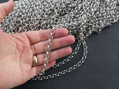 7mm Silver Rolo Chain, Chunky Thick Round Link Rolo Chain, Silver Chain for Jewelry Making, Matte Antique Silver, 1 Meter = 3.3 Feet T2