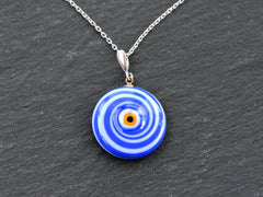 Blue Evil Eye Necklace, Protective Turkish Nazar, Good Luck Gift, Sterling Silver 18 inch Chain