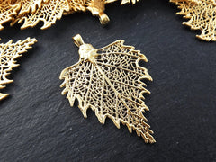 Gold Skeleton Leaf Pendant Charm, Filigree Leaf, Metal Leaf Pendant, 22k Matte Gold Plated