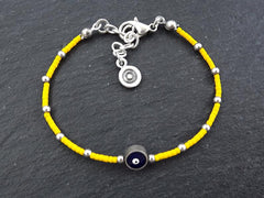 Yellow Evil Eye Bracelet, Good Luck Gift, Protective Bracelet, Friendship Bracelet, Nazar, Silver