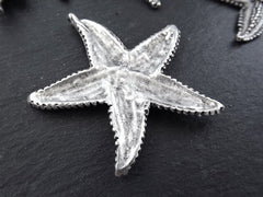 Large Starfish Sea Star Necklace Pendant, Side Facing Bail, Matte Antique Silver Plated, 1pc