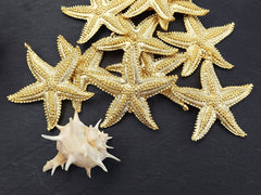 Large Starfish Sea Star Necklace Pendant, Side Facing Bail, 22k Matte Gold Plated, 1pc