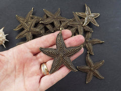 Large Starfish Sea Star Necklace Pendant, Side Facing Bail, Antique Bronze Plated, 1pc