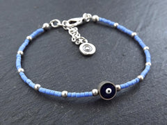 Light Blue Evil Eye Bracelet, Good Luck Gift, Protect Bracelet, Friendship Bracelet, Nazar, Silver