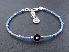 Light Blue Evil Eye Bracelet, Good Luck Gift, Protect Bracelet, Friendship Bracelet, Nazar, Silver