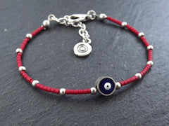 Red Evil Eye Bracelet, Good Luck Gift, Protect Bracelet,  Friendship Bracelet, Nazar, Silver