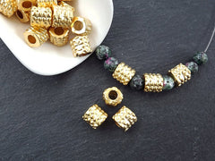 Large Gold Bubble Tube Bead, Barrel Bead, Bead Spacer, Gold Tube Beads, 22k Matte Gold, 3pc