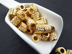 Large Gold Bubble Tube Bead, Barrel Bead, Bead Spacer, Gold Tube Beads, 22k Matte Gold, 3pc