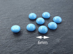 6mm Sky Blue Glass Cabochons, Blue Czech Glass, Dome Cabochon, Round Glass Beads, 8pcs