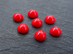 6mm Poppy Red Glass Cabochons, Red Czech Glass, Dome Cabochon, Round Glass Beads, 8pcs