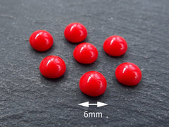 6mm Poppy Red Glass Cabochons, Red Czech Glass, Dome Cabochon, Round Glass Beads, 8pcs