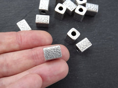 Rectangle Silver Bead Spacers, Bracelet Focal Beads, Necklace Bead, Antique Silver Plated, 3pcs