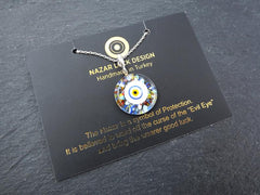 Colorful Evil Eye Necklace, Protective Turkish Nazar, Good Luck Gift, Sterling Silver 18''Chain