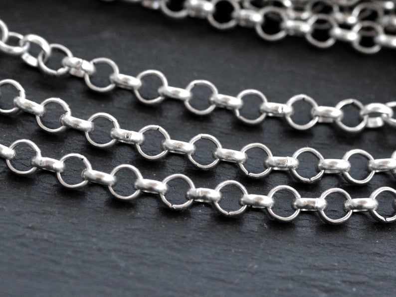 7mm Silver Rolo Chain, Chunky Thick Round Link Rolo Chain, Silver