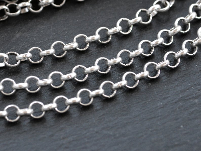 7mm Silver Rolo Chain, Chunky Thick Round Link Rolo Chain, Silver Chai –  LylaSupplies