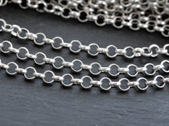 7mm Silver Rolo Chain, Chunky Thick Round Link Rolo Chain, Silver Chain for Jewelry Making, Matte Antique Silver, 1 Meter = 3.3 Feet T2