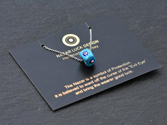 Blue Square Evil Eye Necklace, Protective Turkish Nazar, Good Luck Gift, Sterling Silver 18'' Chain