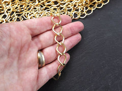 Large 14mm Gold Twisted Diamond Link Chain, Chunky Statement Chain for Jewelry Making, Non Tarnish, 22k Matte Gold Plated, 1 Meter