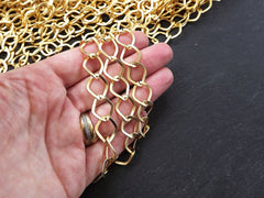 Large 14mm Gold Twisted Diamond Link Chain, Chunky Statement Chain for Jewelry Making, Non Tarnish, 22k Matte Gold Plated, 1 Meter