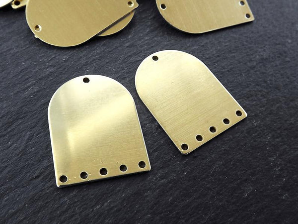 6 Raw Brass Arch D Shaped Thin Pendant Charm Blank, Earring Connector Findings, 29x21mm, 6 Holes