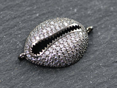 Cowrie Shell Connector Charms, Gunmetal Rhinestone, Clear Micro Pave Cowrie Shell, Bracelet Charm