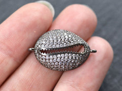 Cowrie Shell Connector Charms, Gunmetal Rhinestone, Clear Micro Pave Cowrie Shell, Bracelet Charm