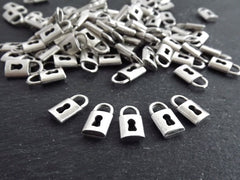 8 Mini Silver Padlock Charm Pendants, Keyhole Lock, Matte Antique Silver Plated, 13x7mm