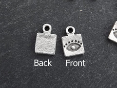 Silver Mini Square Evil Eye Pendant Charms, Protective Amulet, Matte Antique Silver Plated, 10pcs