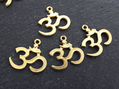 Gold OM Symbol Yoga Aum Pendant Charms, Yoga Charms, OM mantra, Ohm, 22k Matte Gold Plated