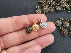 Rustic Tribal Dot Disc Coin Charms, Round Drop Pendant, Matte Antique Silver Plated, 10pc