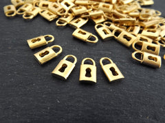 8 Mini Gold Padlock Charm Pendants, Keyhole Lock Pendant, 22k Matte Gold Plated, 13x7mm