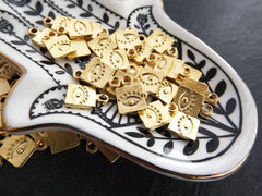 Gold Mini Square Evil Eye Pendant Charms, Luck Protective Amulet, 22k Matte Gold Plated, 10pcs