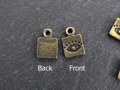 Bronze Mini Square Evil Eye Pendant Charms, Protective Amulet, Antique Bronze Plated, 10pcs