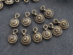 Rustic Tribal Dot Disc Coin Charms, Round Drop Pendant, Antique Bronze Plated, 10pc