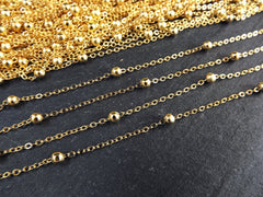 Satellite Chain, Ball Beaded Chain, Delicate Cable Chain, Dew Drops Chain, Jewelry Making, Tarnish Resistant, 22k Matte Gold Plated, 1 Meter