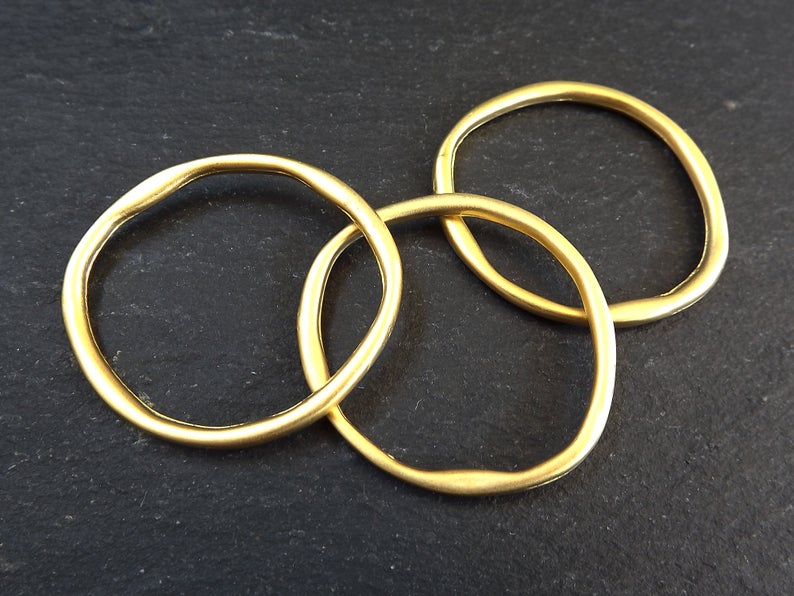 Circle Ring Link Connector Pendant, Eternity Ring, Charm Holder, Organic Closed Thin Loop, 22k Matte Gold Plated, 3pc