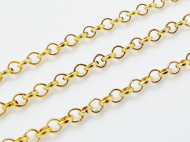 2.5mm Rolo Chain - 22k Gold Plated - 1 Meter or 3.3 Feet