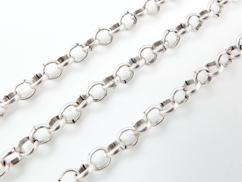 3mm Rolo Chain - Matte Silver Plated - 1 Meter or 3.3 Feet