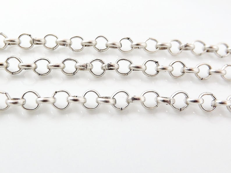 3.5mm Silver Rolo Chain, Round Link Jewelry Making Chain, Matte Antiqu –  LylaSupplies