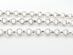 3mm Rolo Chain - Matte Silver Plated - 1 Meter or 3.3 Feet
