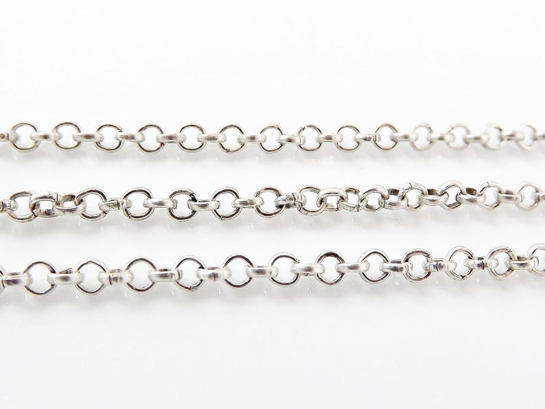2mm Rolo Chain - Matte Silver Plated - 1 Meter or 3.3 Feet